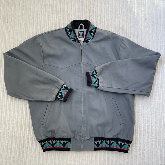 Vintage Tyrol Native Aztec Print Gray Bomber Jacket - Picture 2 of 6